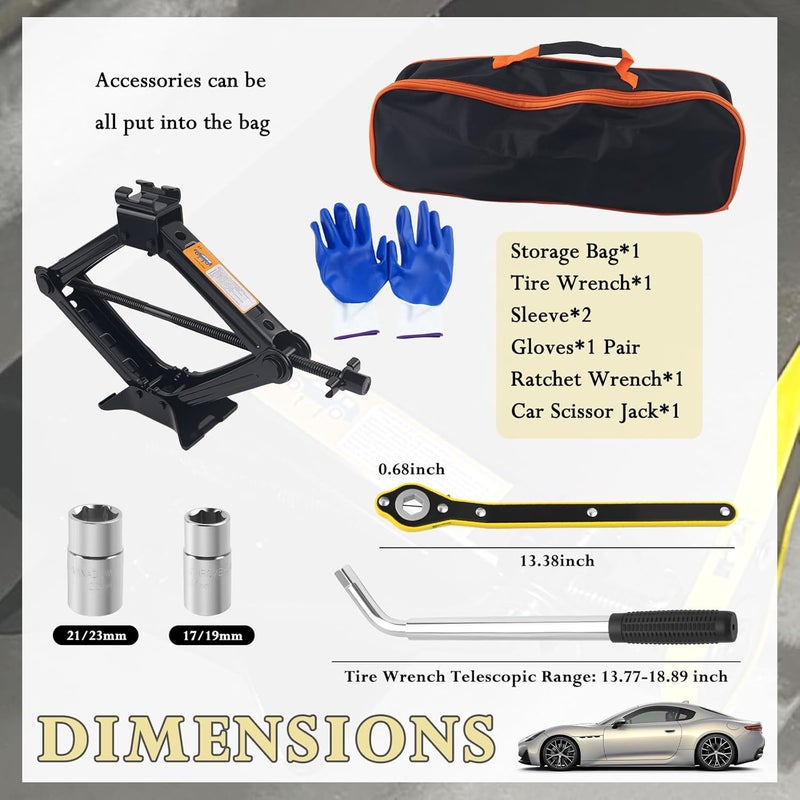 Figpade Car Scissor Jack Kit with Lug Wrench & Ratchet Wrench,2T Car Jack Kit for Cars Lifting & Tire Changing,Heavy Duty Scissor Jacks for Cars Tools Lift Range from 3.93" to 15.35" - Image 2